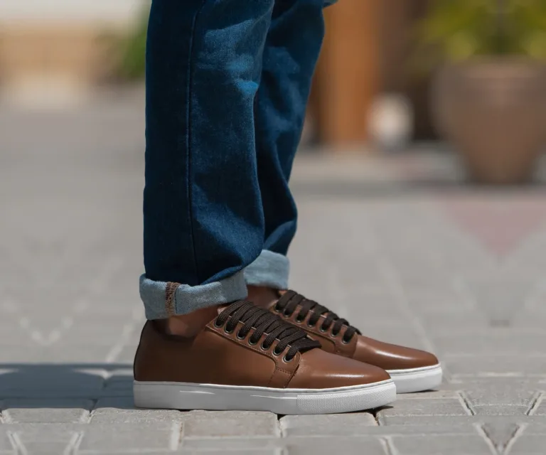 Murphy Low Top Tan Leather Sneakers Handcrafted Men's Footwear — Lateral Profile Hero View