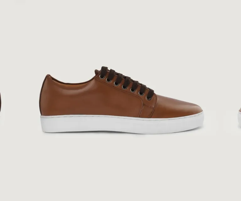 Murphy Low Top Tan Leather Sneakers Handcrafted Men's Footwear — Complete Pair Presentation