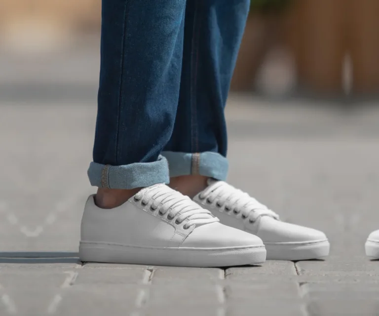 Murphy Low Top White Leather Sneakers Handcrafted Men's Footwear — Lateral Profile Hero View