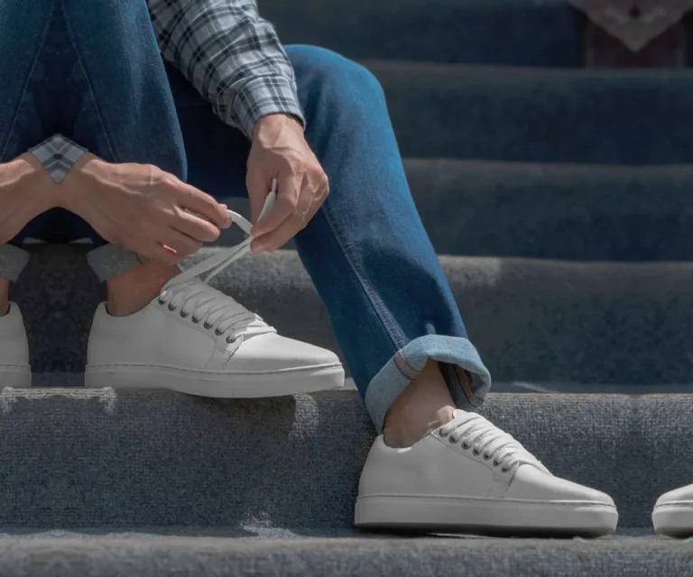 Murphy Low Top White Leather Sneakers Handcrafted Men's Footwear — Heel Counter & Rear View