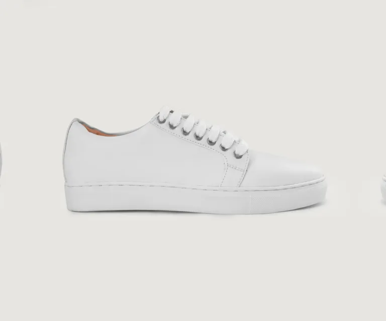 Murphy Low Top White Leather Sneakers Handcrafted Men's Footwear — Complete Pair Presentation