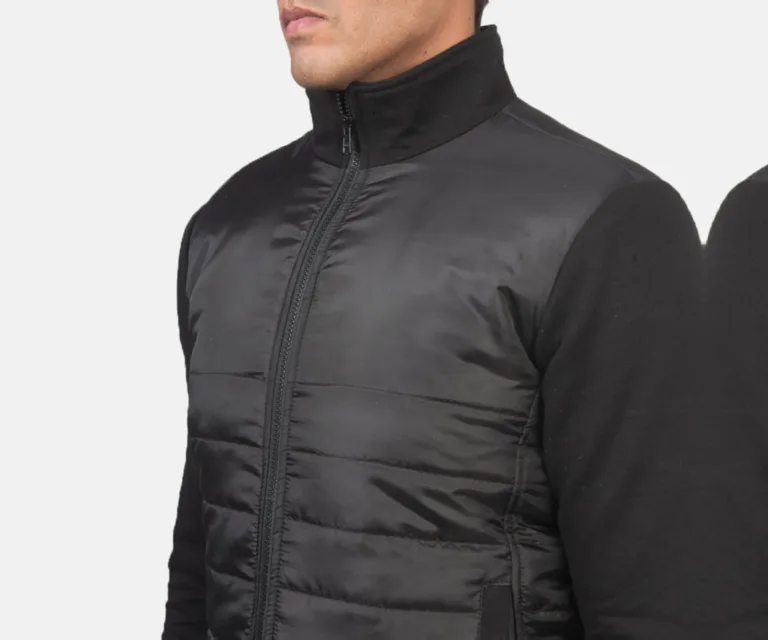 Nashville Quilted Black Windbreaker Jacket — Macro Detail Texture, Stitching & Hardware