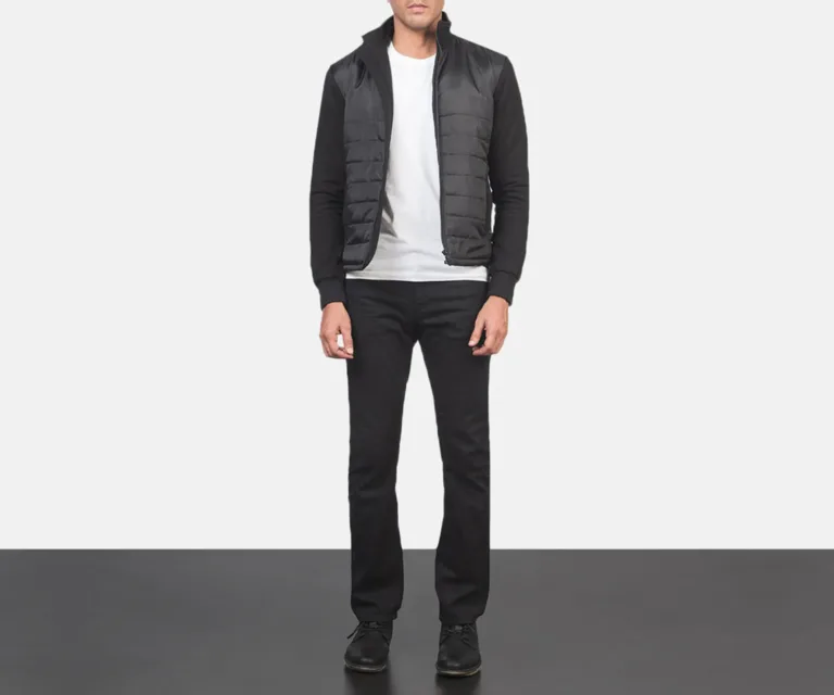 Nashville Quilted Black Windbreaker Jacket — Full-Length Model Editorial Presentation