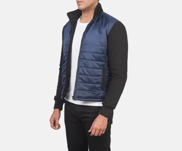 Nashville Quilted Blue Windbreaker Jacket — Front Open Hero Presentation