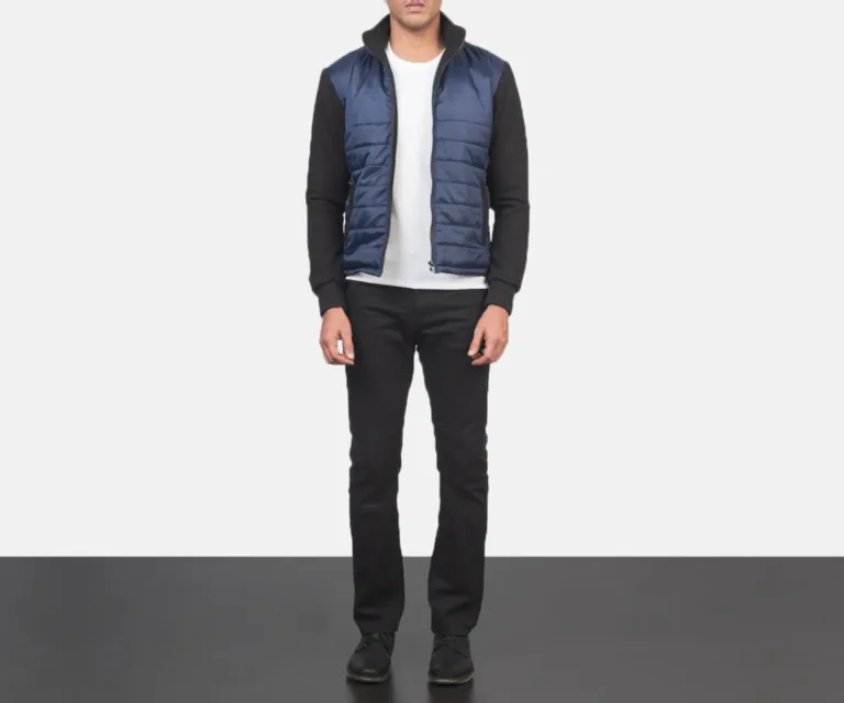 Nashville Quilted Blue Windbreaker Jacket — Full-Length Model Editorial Presentation