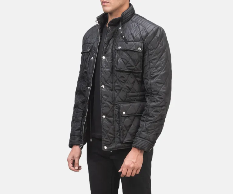 Nelson Quilted Black Windbreaker Jacket — Front Open Hero Presentation