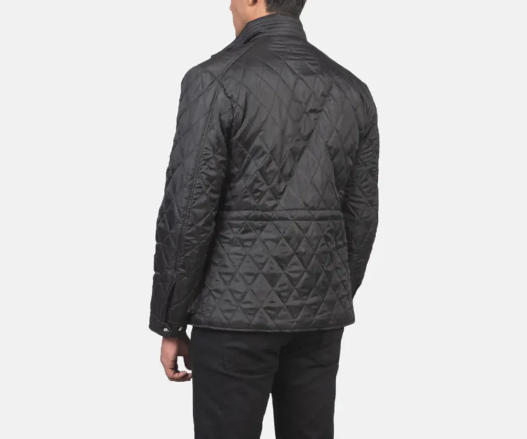 Nelson Quilted Black Windbreaker Jacket — Rear Back View & Tailored Hemline