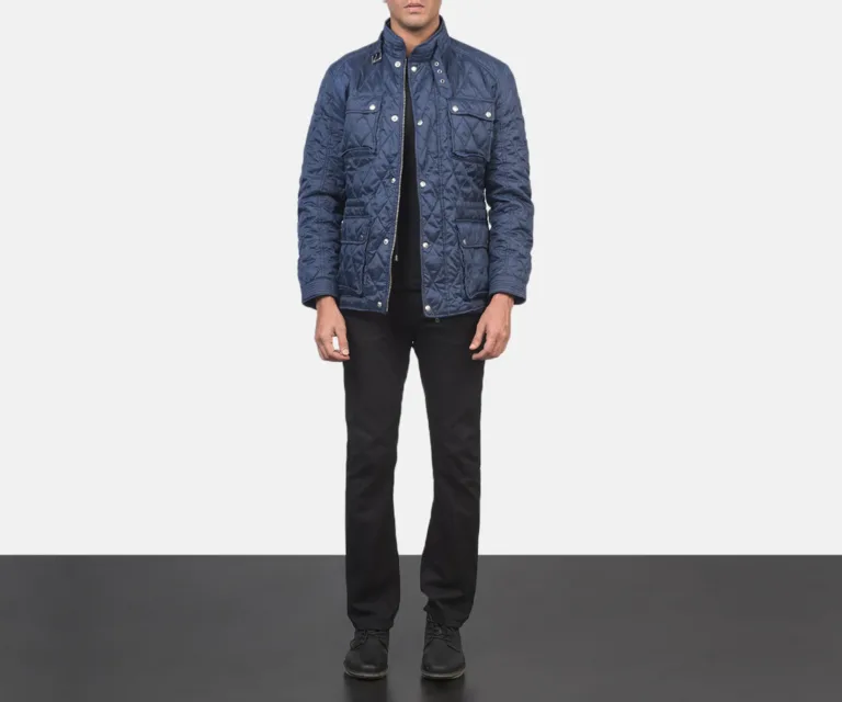 Nelson Quilted Blue Windbreaker Jacket — Front Open Hero Presentation