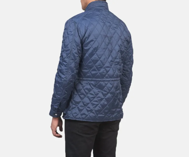 Nelson Quilted Blue Windbreaker Jacket — Macro Detail Texture, Stitching & Hardware