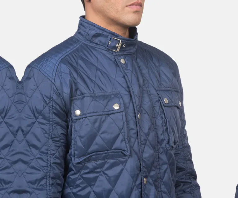 Nelson Quilted Blue Windbreaker Jacket — Full-Length Model Editorial Presentation