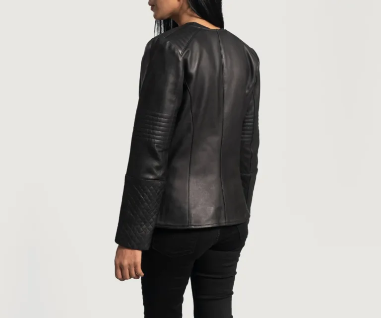 Nexi Quilted Black Leather Jacket Luxury Women's Biker Jacket — Macro Hardware & Leather Grain