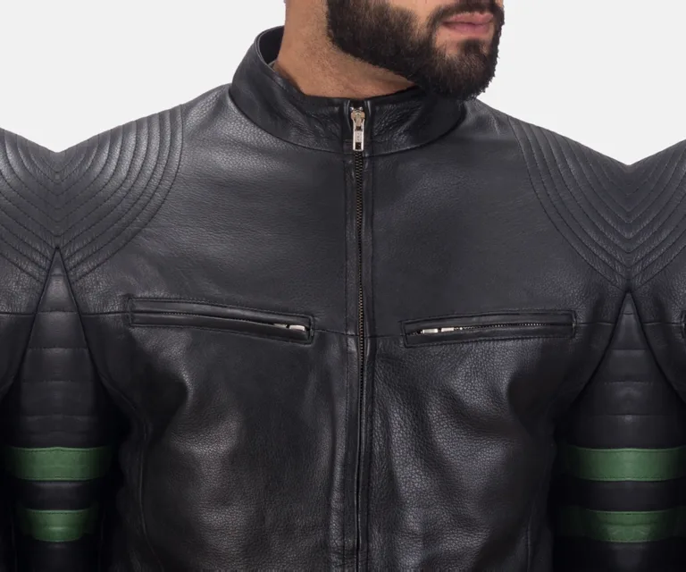 Night Trooper Leather Jacket — Macro Detail Texture, Stitching & Hardware
