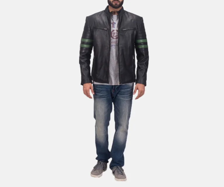 Night Trooper Leather Jacket — Full-Length Model Editorial Presentation