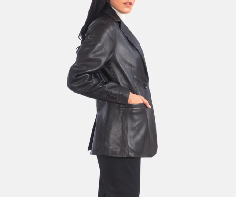 Norma Brown Leather Blazer Luxury Women's Outerwear — Collar & Closure Architecture