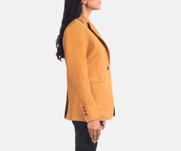 Norma Brown Nubuck Blazer Luxury Women's Outerwear — Three-Quarter Editorial Perspective