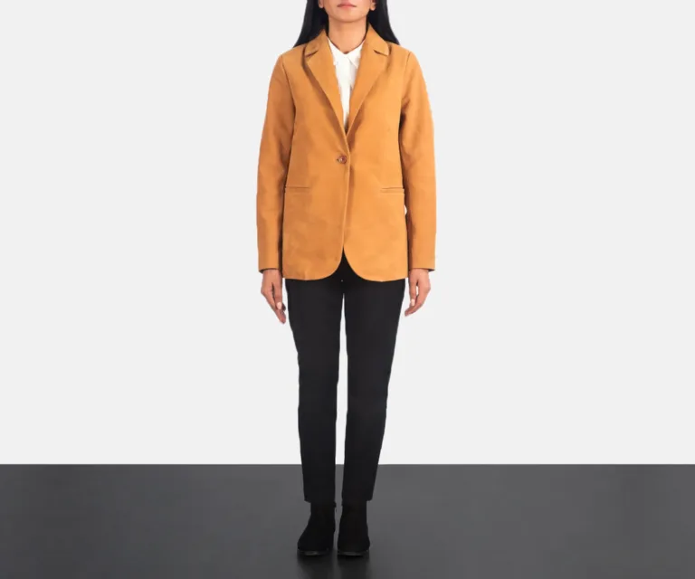 Norma Brown Nubuck Blazer Luxury Women's Outerwear — Collar & Closure Architecture