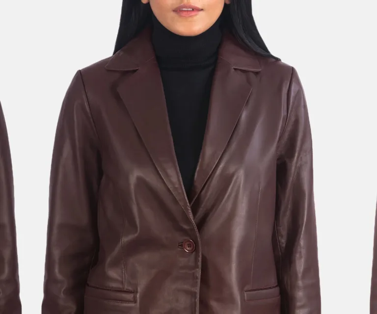 Norma Maroon Leather Blazer Luxury Women's Outerwear — Full-Length Silhouette & Drape