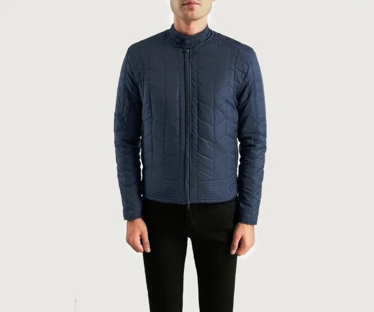 Nyle Quilted Windbreaker Jacket — Front Collar & Placket Thermal Detail