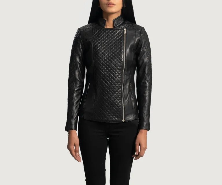 Orient Grain Quilted Black Leather Biker Jacket Luxury Women's Biker Jacket — Front Silhouette Hero Presentation