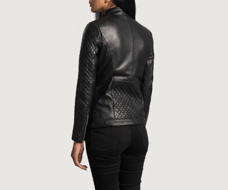 Orient Grain Quilted Black Leather Biker Jacket Luxury Women's Biker Jacket — Macro Hardware & Leather Grain