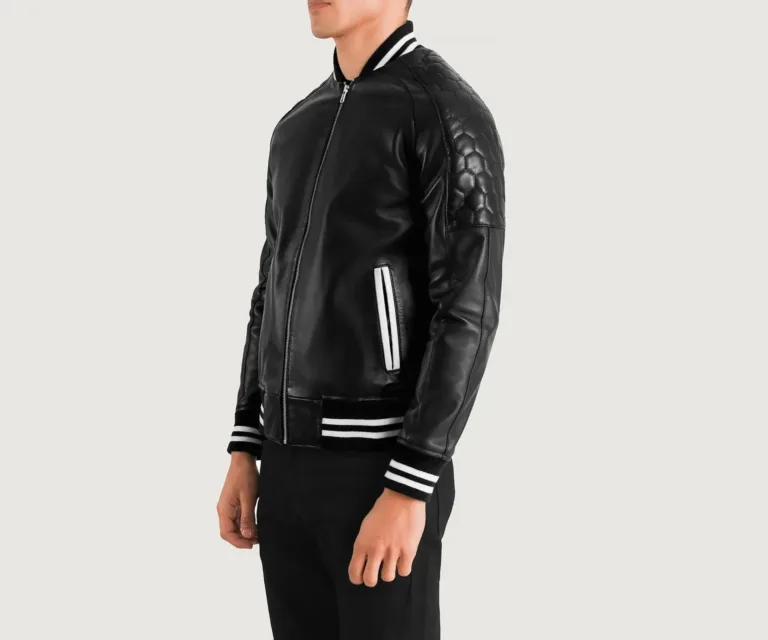 Pascal Black Leather Varsity Jacket — view 2