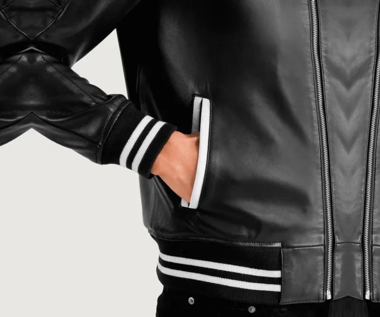 Pascal Black Leather Varsity Jacket — view 3