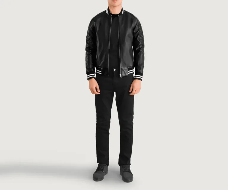 Pascal Black Leather Varsity Jacket — view 4