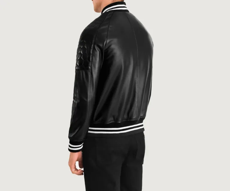 Pascal Black Leather Varsity Jacket — view 5
