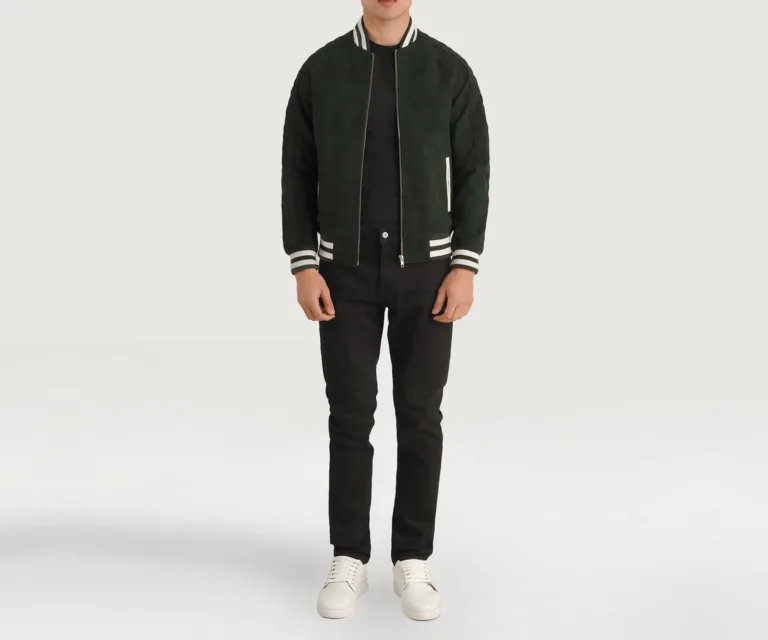 Pascal Green Suede Varsity Jacket — view 3