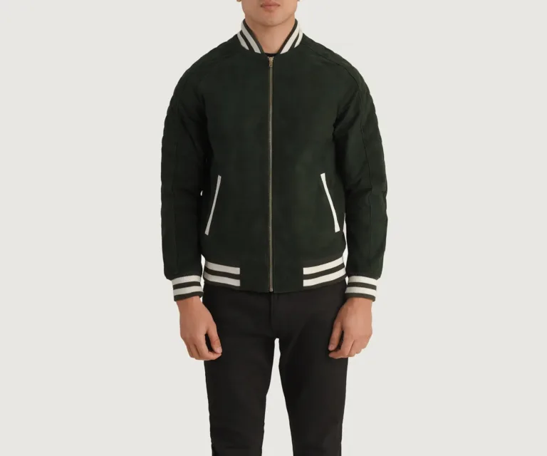 Pascal Green Suede Varsity Jacket — view 4