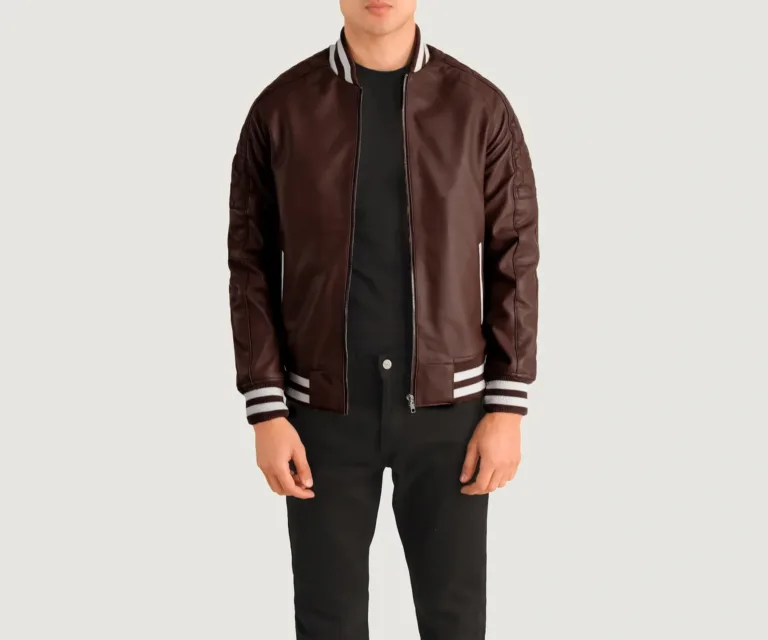Pascal Maroon Leather Varsity Jacket