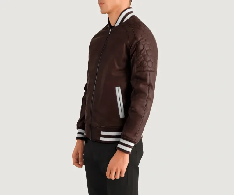 Pascal Maroon Leather Varsity Jacket — view 2