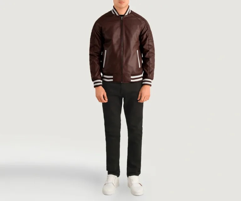 Pascal Maroon Leather Varsity Jacket — view 3