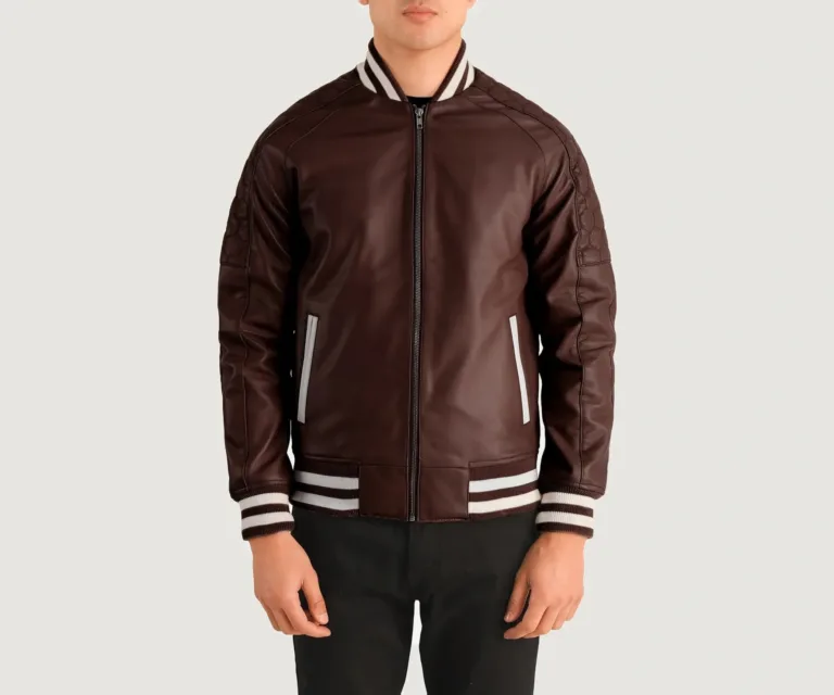 Pascal Maroon Leather Varsity Jacket — view 4