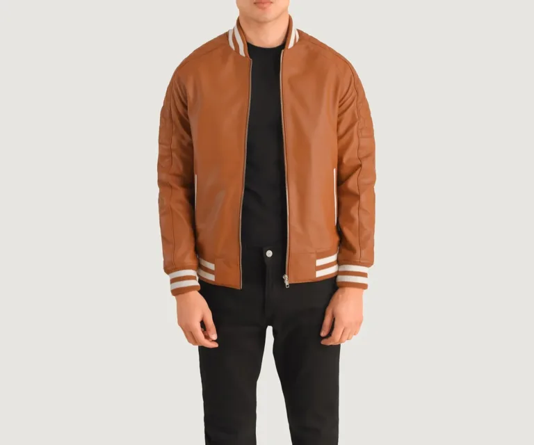 Pascal Tan Brown Leather Varsity Jacket