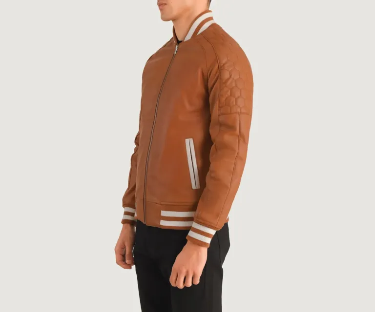 Pascal Tan Brown Leather Varsity Jacket — view 2