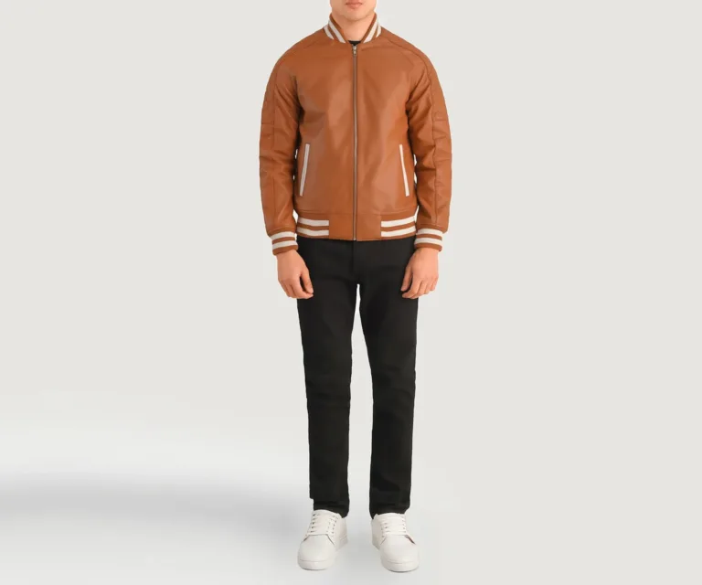Pascal Tan Brown Leather Varsity Jacket — view 3