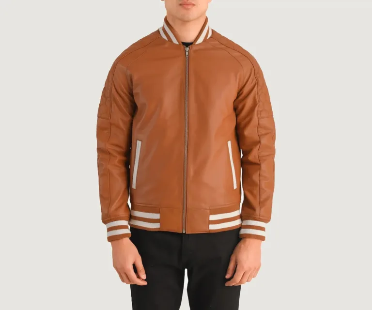 Pascal Tan Brown Leather Varsity Jacket — view 4