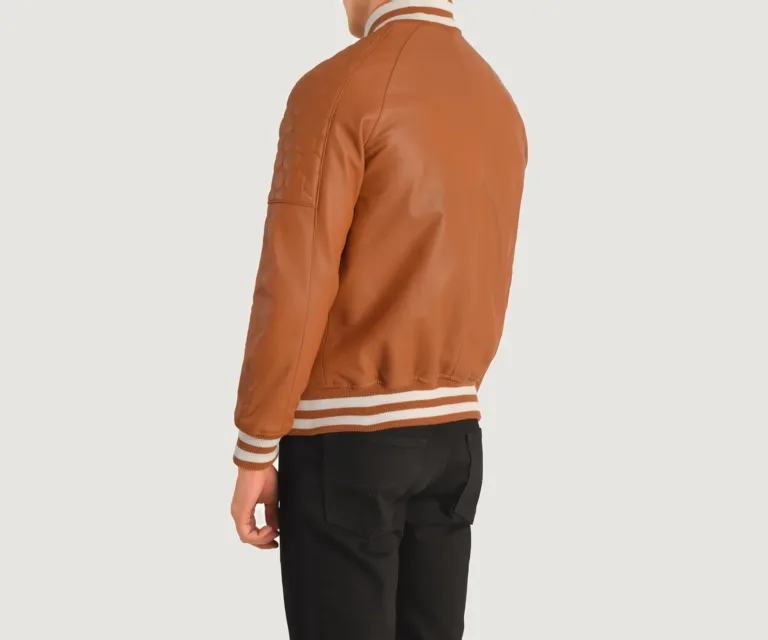 Pascal Tan Brown Leather Varsity Jacket — view 5