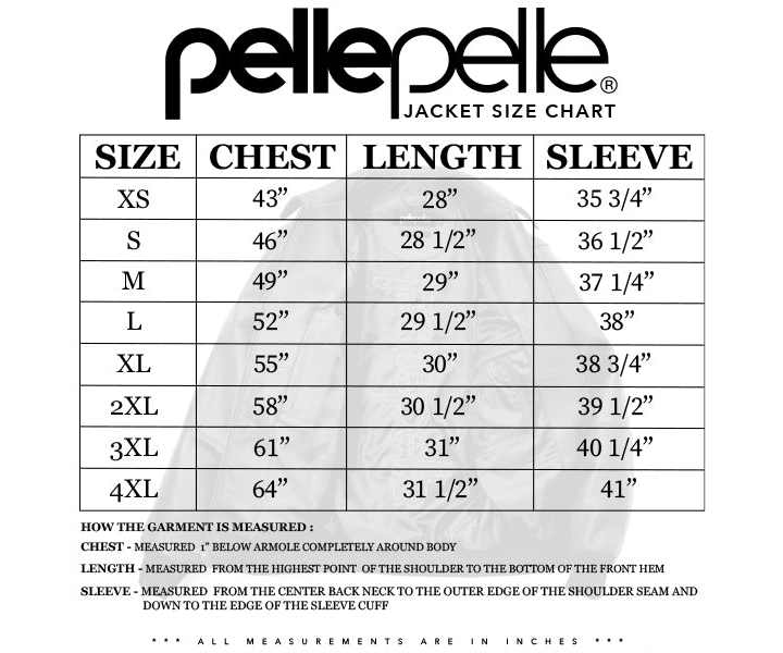 Men Pelle Pelle jacket size chart