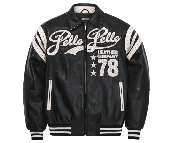 Pelle Pelle Encrusted Varsity Plush, Black & Ivory, front view