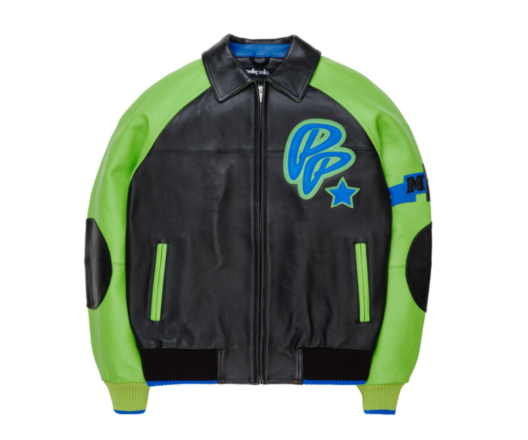 Pelle Pelle Classic Soda Club Plush Jacket, Black / Bright Green / Royal Blue, front view