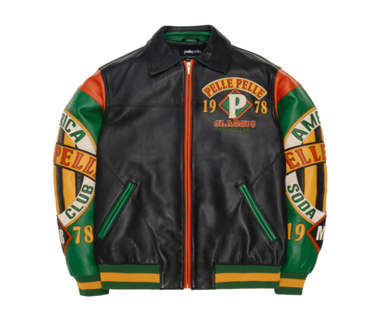 Pelle Pelle American Soda Club Jacket, Black / Jet Green / Orange, front view