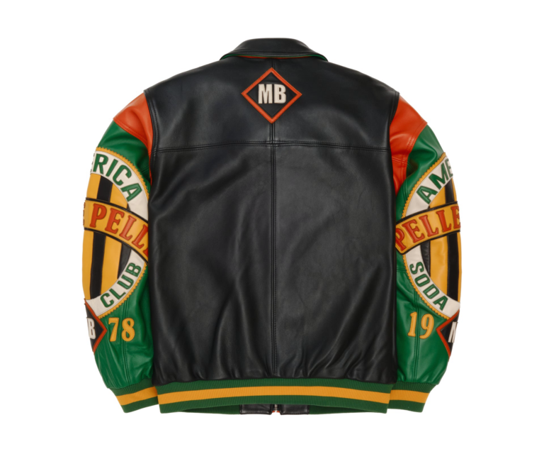 Pelle Pelle American Soda Club Jacket, Black / Jet Green / Orange, back view