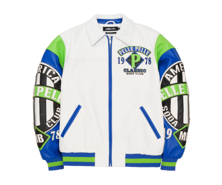 Pelle Pelle American Soda Club Jacket, White / Royal / Bright Green, front view