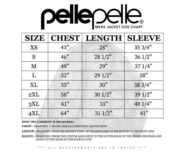 Men Pelle Pelle jacket size chart