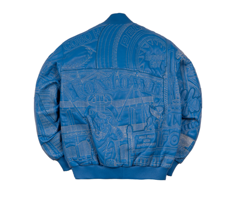 PELLE PELLE DETROIT QUILTED JACKET, Honolulu Blue / Silver Metallic, back view