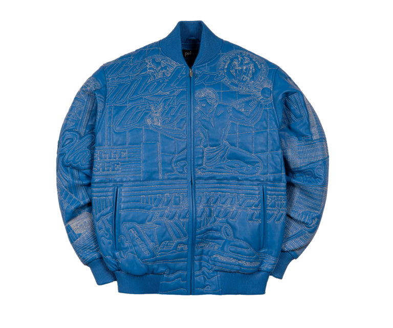 PELLE PELLE DETROIT QUILTED JACKET, Honolulu Blue / Silver Metallic, front view