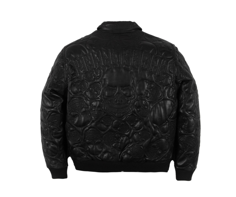 Pelle Pelle Skull Quilt Jacket, Black / Black, back view