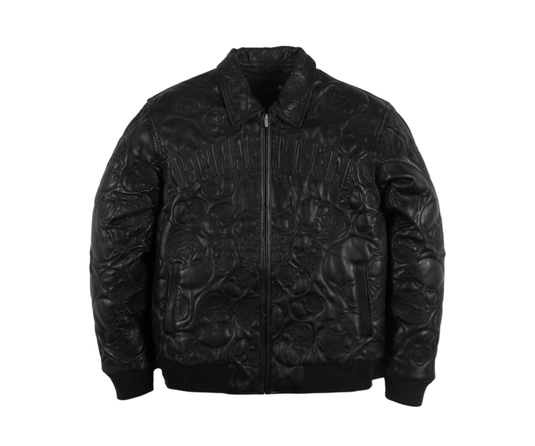 Pelle Pelle Skull Quilt Jacket, Black / Black, front view